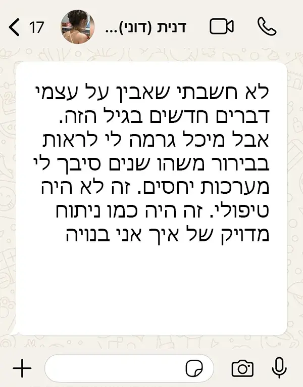 המלצה של מטופל על מפגש אבחון אניאגרם עם מיכל ארגמן
